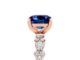 Rose gold Cushion Cut Blue Sapphire Solitaire with Side Stones, Pave Band, Four-Prong Setting_41