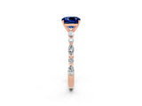 Rose gold Cushion Cut Blue Sapphire Solitaire with Side Stones on a Pavé Band and Four-Prong Setting_2