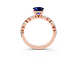Rose gold Cushion Cut Blue Sapphire Solitaire with Side Stones on a Pavé Band and Four-Prong Setting_3