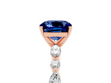Rose gold Cushion Cut Blue Sapphire Solitaire with Side Stones on a Pavé Band and Four-Prong Setting_5