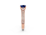 Rose gold Cushion Cut Blue Sapphire Split Shank Engagement Ring with Pavé Band_2