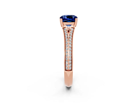 Rose gold Cushion Cut Blue Sapphire Split Shank Engagement Ring with Pavé Band_2