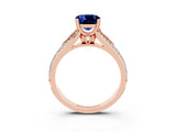 Rose gold Cushion Cut Blue Sapphire Split Shank Engagement Ring with Pavé Band_3
