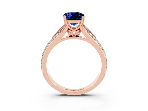 Rose gold Cushion Cut Blue Sapphire Split Shank Engagement Ring with Pavé Band_3