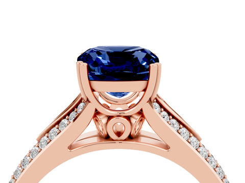 Rose gold Cushion Cut Blue Sapphire Split Shank Engagement Ring with Pavé Band_4