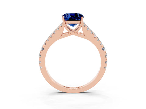 Rose gold Cushion Cut Blue Sapphire Split Shank Pavé Engagement Ring with Four-Prong Setting_15