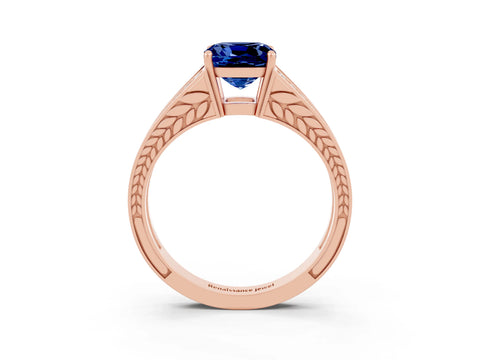 Rose gold Cushion Cut Blue Sapphire Split Shank Ring with Pavé Band and Four-Prong Setting_3