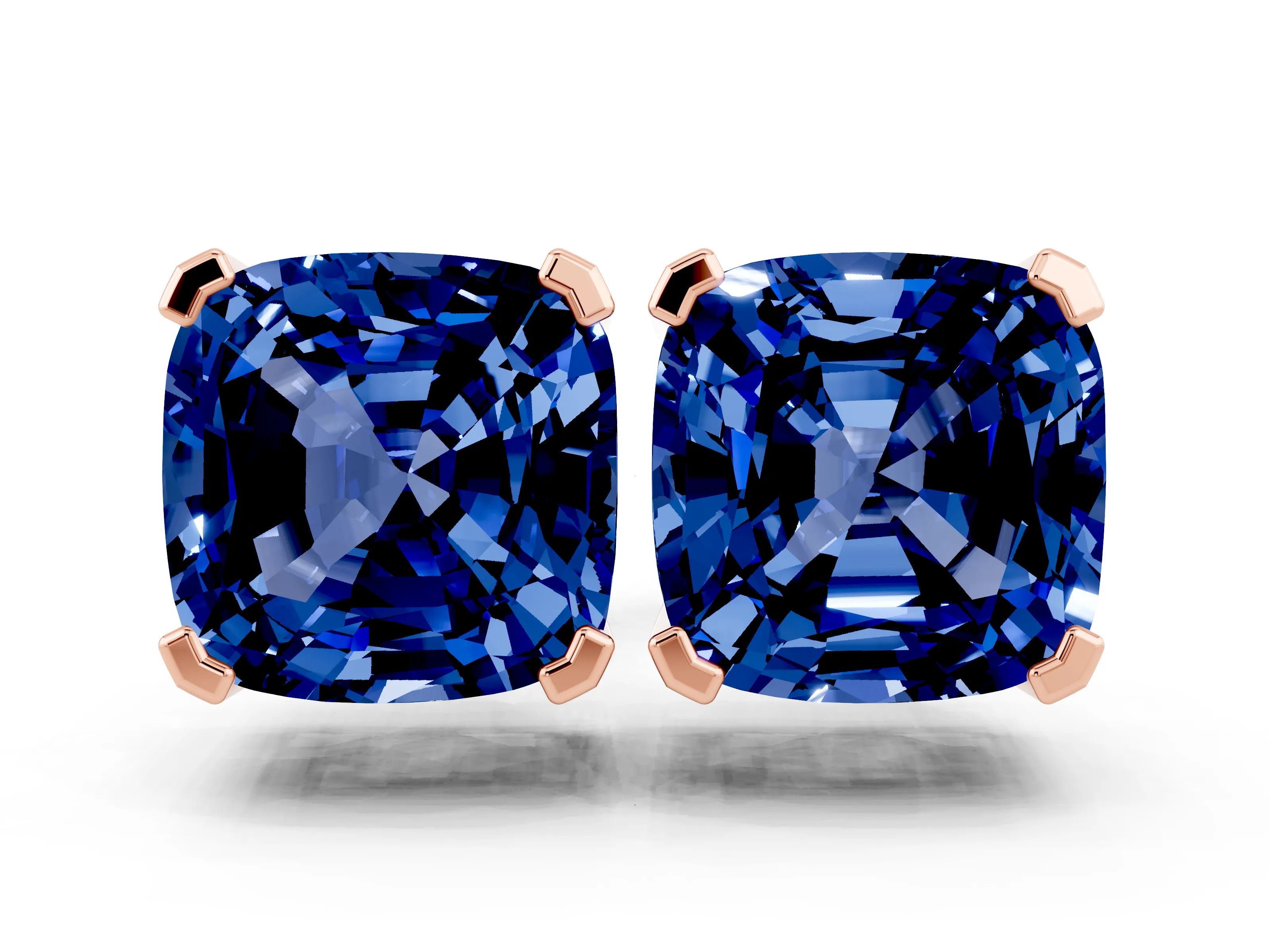 Rose gold Cushion Cut Blue Sapphire Stud Earrings_24