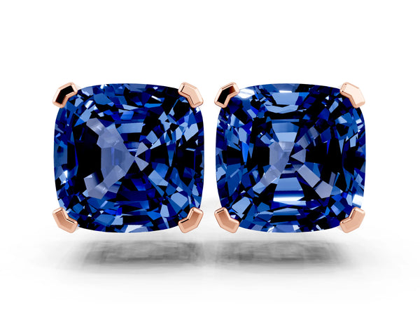 Rose gold Cushion Cut Blue Sapphire Stud Earrings