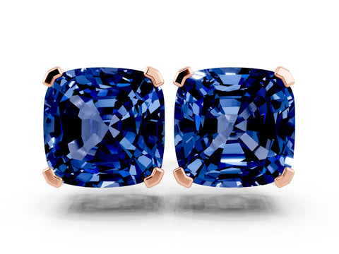 Rose gold Cushion Cut Blue Sapphire Stud Earrings_24
