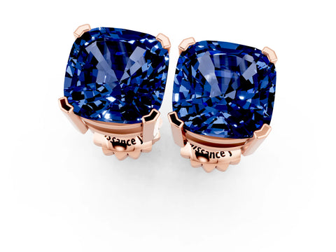 Rose gold Cushion Cut Blue Sapphire Stud Earrings_25