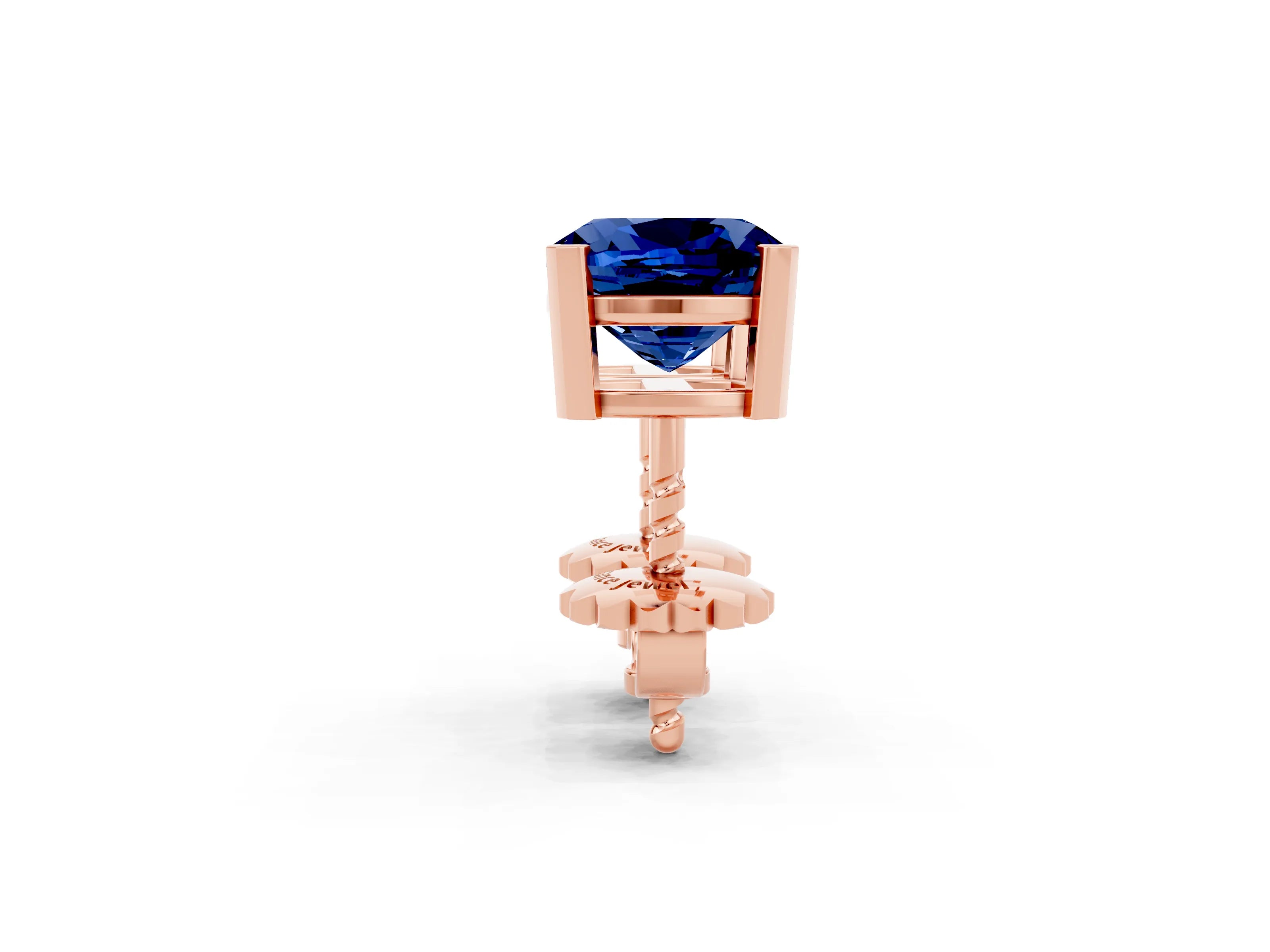 Rose gold Cushion Cut Blue Sapphire Stud Earrings_26