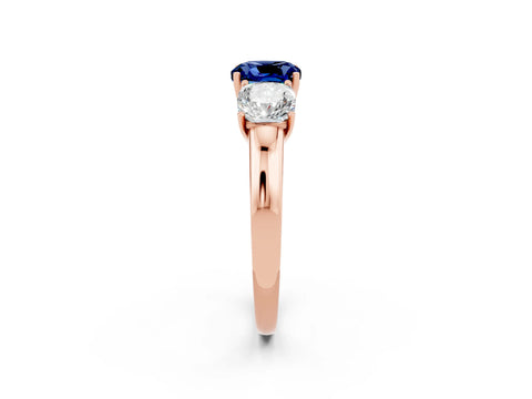 Rose gold Cushion Cut Blue Sapphire Three-Stone Ring with Four-Prong Setting and Classic Band_2