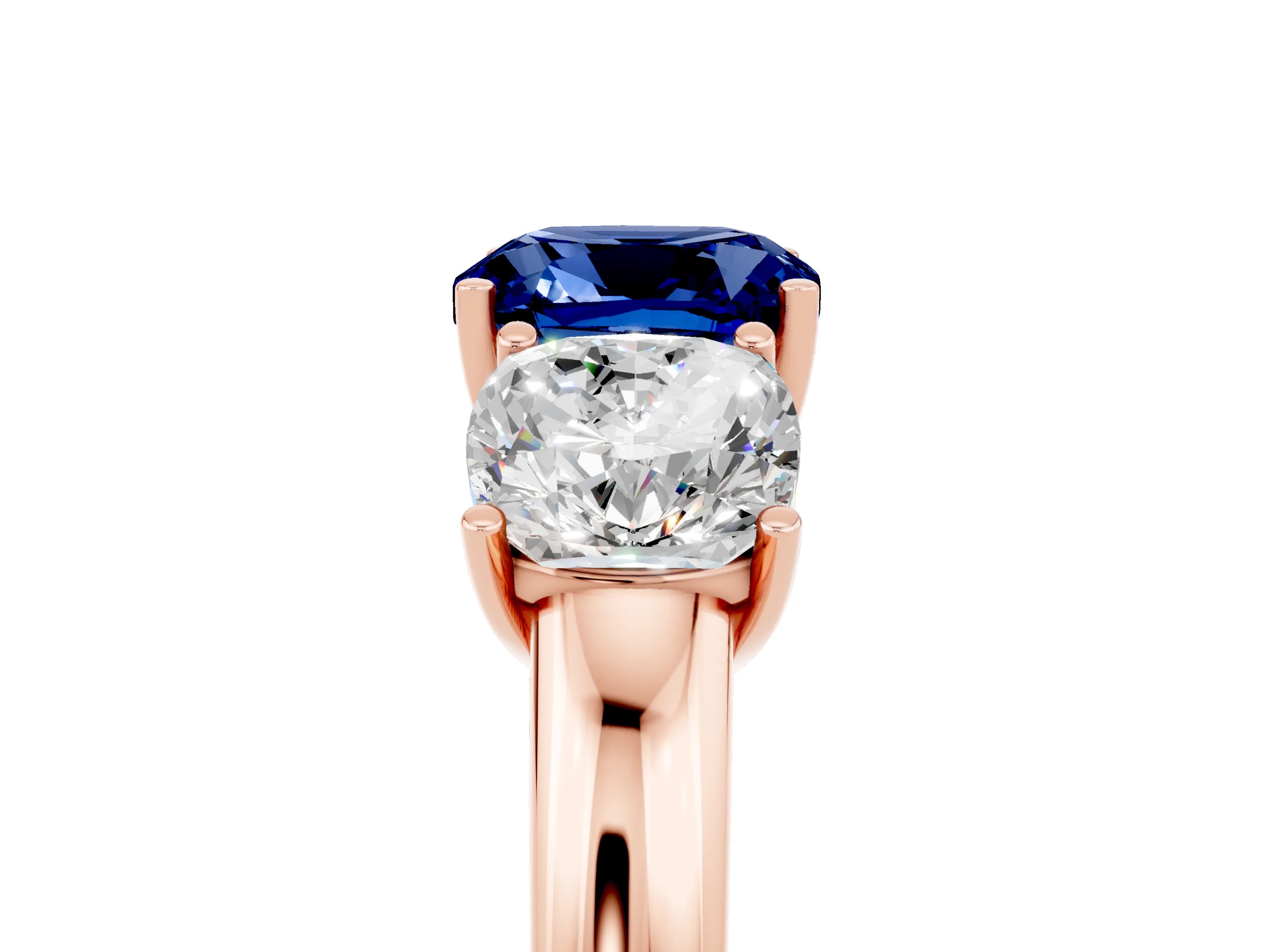 Rose gold Cushion Cut Blue Sapphire Three-Stone Ring with Four-Prong Setting and Classic Band_5