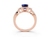 Rose gold Cushion Cut Blue Sapphire Three-Stone Ring with Pavé Split Shank and Four-Prong Setting_15