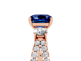 Rose gold Cushion Cut Blue Sapphire Three-Stone Ring with Pavé Split Shank and Four-Prong Setting_17
