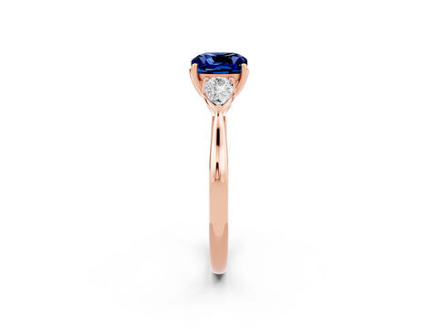 Rose gold Cushion Cut Blue Sapphire Three-Stone Ring with Pear Side Stones and Four-Prong Setting_14