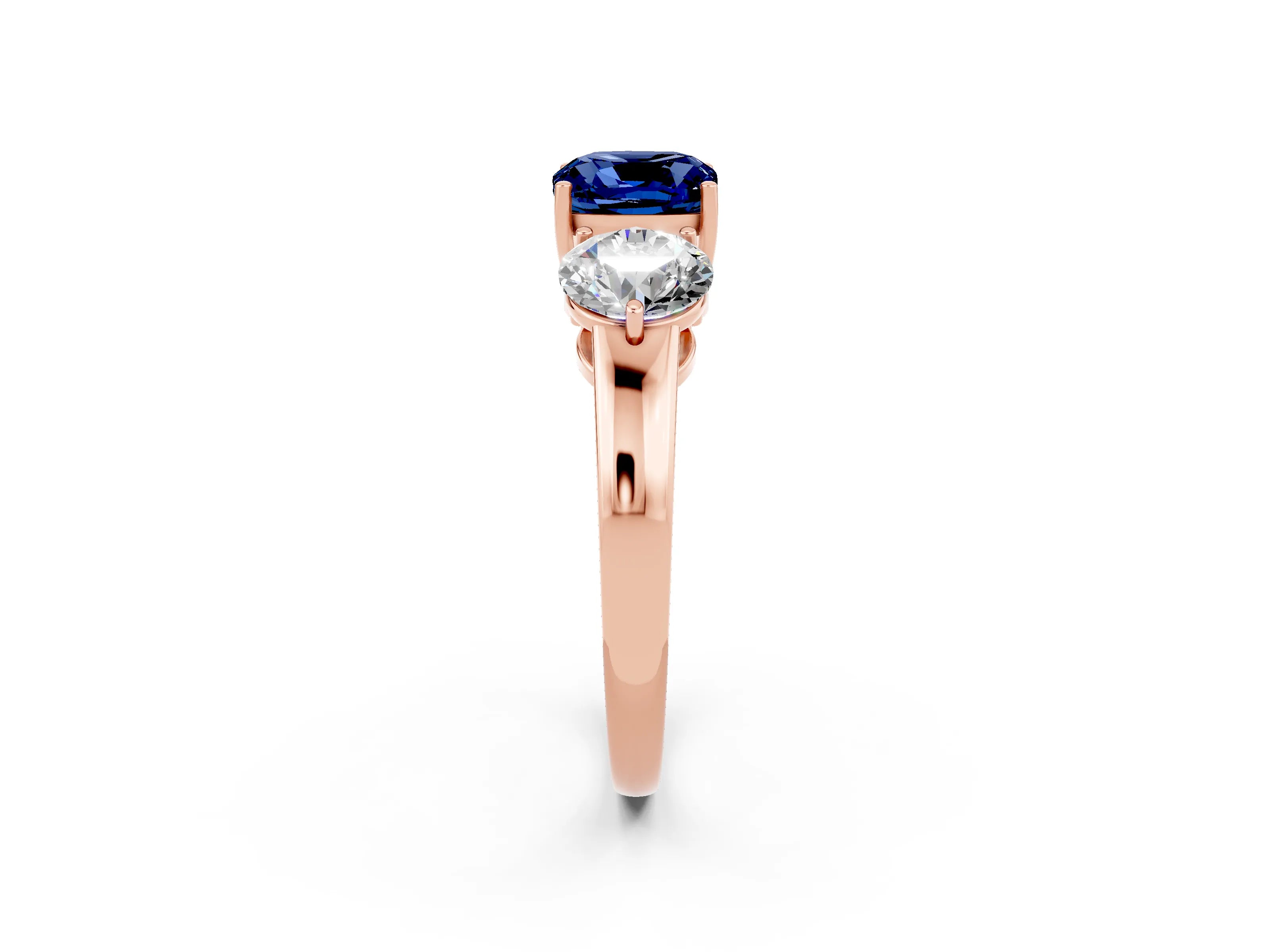 Rose gold Cushion Cut Blue Sapphire Three-Stone Ring with Prong Setting and Classic Band_2