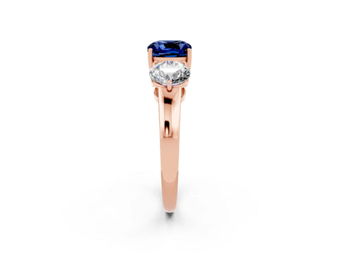 Rose gold Cushion Cut Blue Sapphire Three-Stone Ring with Prong Setting and Classic Band_2