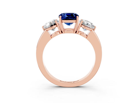 Rose gold Cushion Cut Blue Sapphire Three-Stone Ring with Prong Setting and Classic Band_3