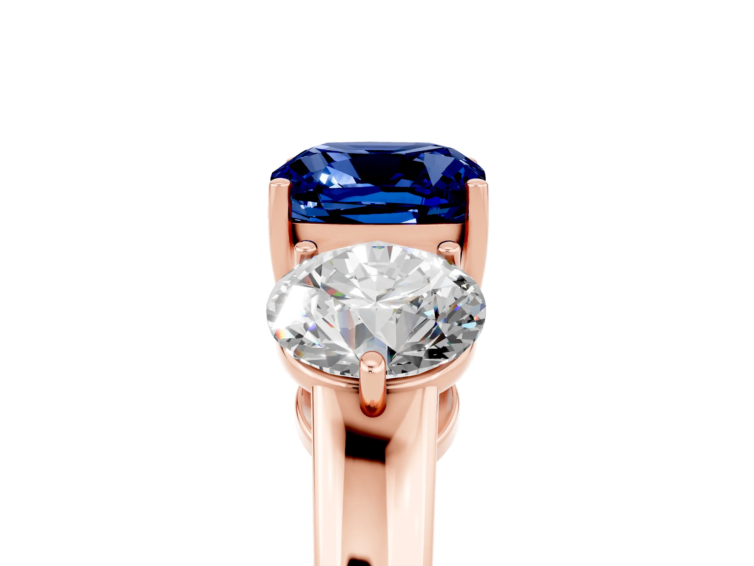 Rose gold Cushion Cut Blue Sapphire Three-Stone Ring with Prong Setting and Classic Band_5