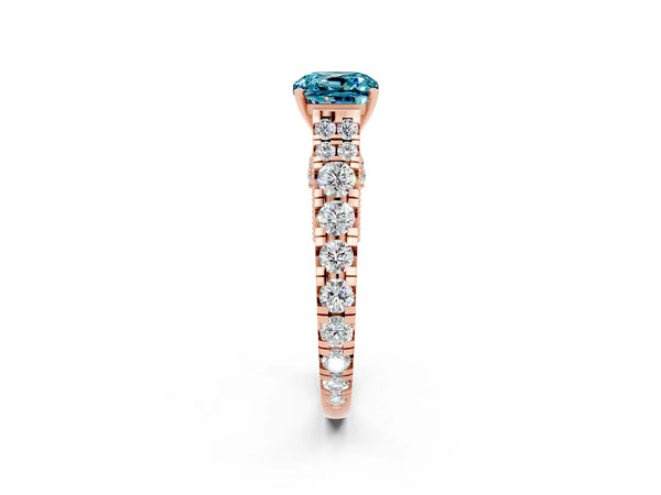 Rose gold Cushion Cut Blue Topaz Classic Solitaire Ring with Pavé Band and Four-Prong Setting