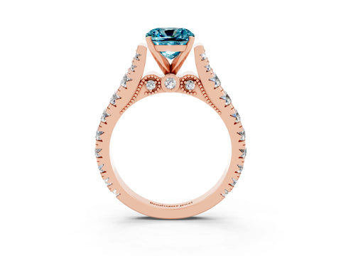 Rose gold Cushion Cut Blue Topaz Classic Solitaire Ring with Pavé Band and Four-Prong Setting_3