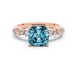 Rose gold Cushion Cut Blue Topaz Cluster Side Stone Solitaire Ring with Prong Setting_24