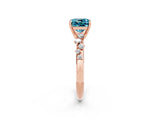 Rose gold Cushion Cut Blue Topaz Cluster Side Stone Solitaire Ring with Prong Setting_26