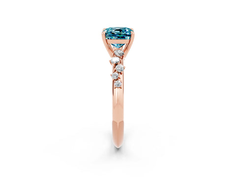 Rose gold Cushion Cut Blue Topaz Cluster Side Stone Solitaire Ring with Prong Setting_26