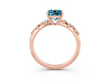 Rose gold Cushion Cut Blue Topaz Cluster Side Stone Solitaire Ring with Prong Setting_27