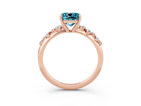 Rose gold Cushion Cut Blue Topaz Cluster Side Stone Solitaire Ring with Prong Setting_27