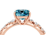 Rose gold Cushion Cut Blue Topaz Cluster Side Stone Solitaire Ring with Prong Setting_28