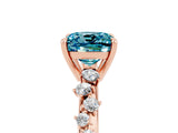 Rose gold Cushion Cut Blue Topaz Cluster Side Stone Solitaire Ring with Prong Setting_29