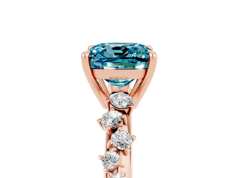 Rose gold Cushion Cut Blue Topaz Cluster Side Stone Solitaire Ring with Prong Setting_29