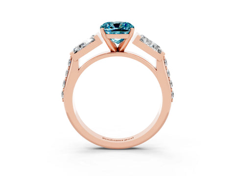 Rose gold Cushion Cut Blue Topaz Engagement Ring with Baguette Side Stones and Channel Set Band_3