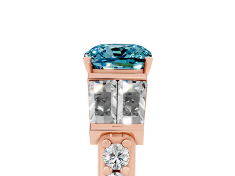 Rose gold Cushion Cut Blue Topaz Engagement Ring with Baguette Side Stones and Channel Set Band_5