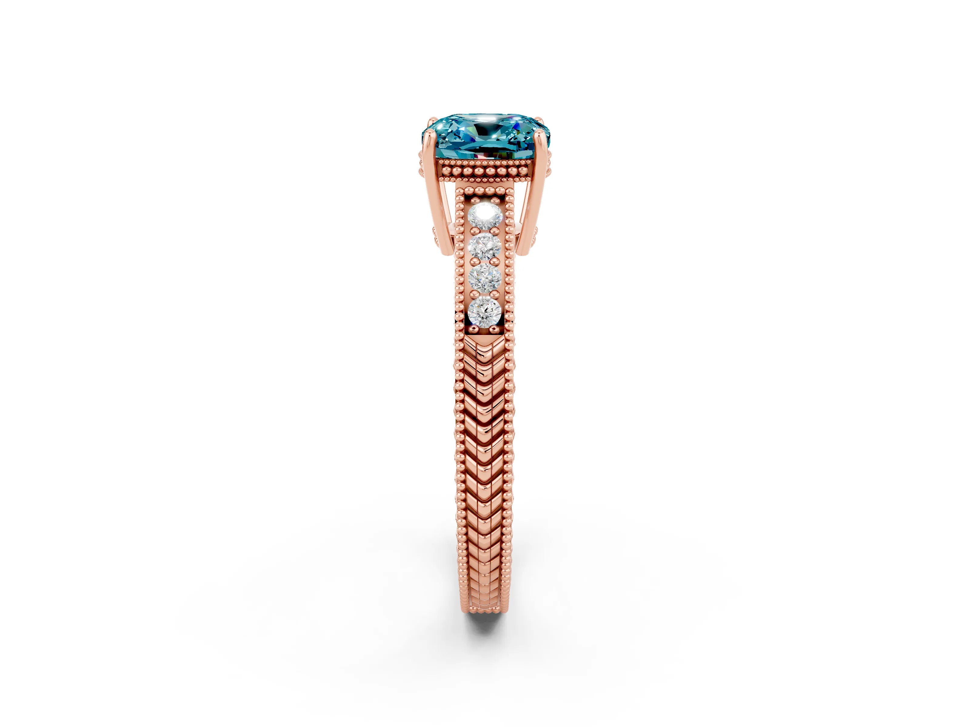 Rose gold Cushion Cut Blue Topaz Engagement Ring with Milgrain Channel Set Band and Prong Setting_2