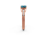 Rose gold Cushion Cut Blue Topaz Engagement Ring with Milgrain Channel Set Band and Prong Setting_2