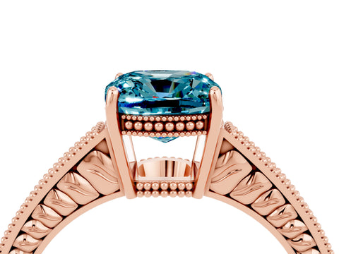 Rose gold Cushion Cut Blue Topaz Engagement Ring with Milgrain Channel Set Band and Prong Setting_4