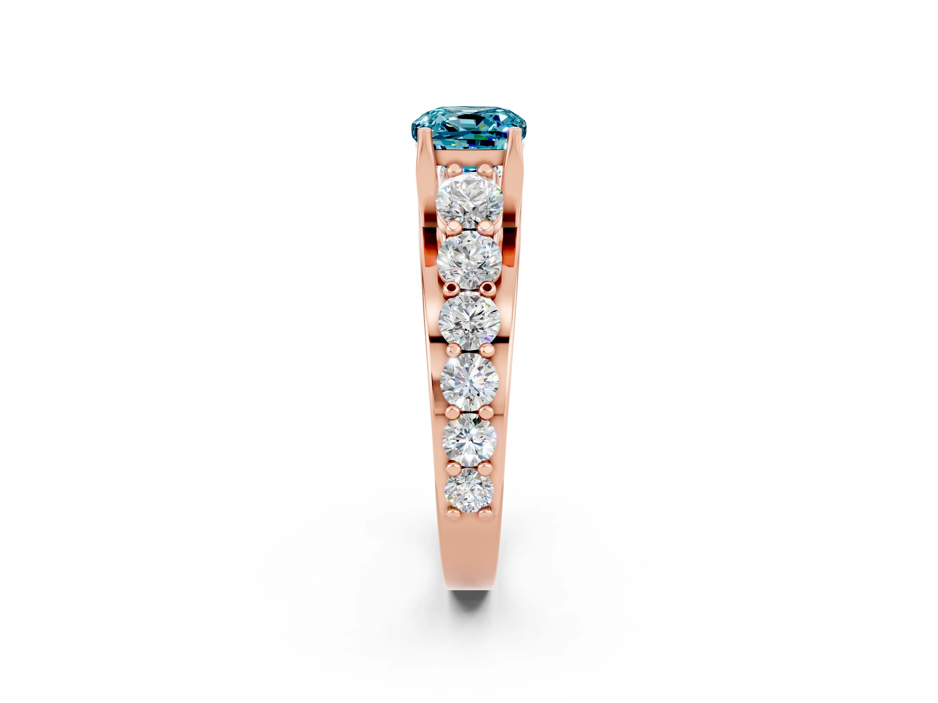 Rose gold Cushion Cut Blue Topaz Engagement Ring with Pavé Band and Four-Prong Setting_2