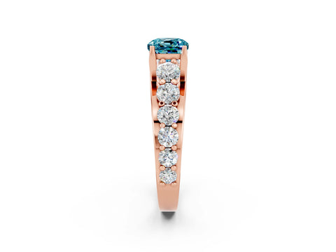 Rose gold Cushion Cut Blue Topaz Engagement Ring with Pavé Band and Four-Prong Setting_2