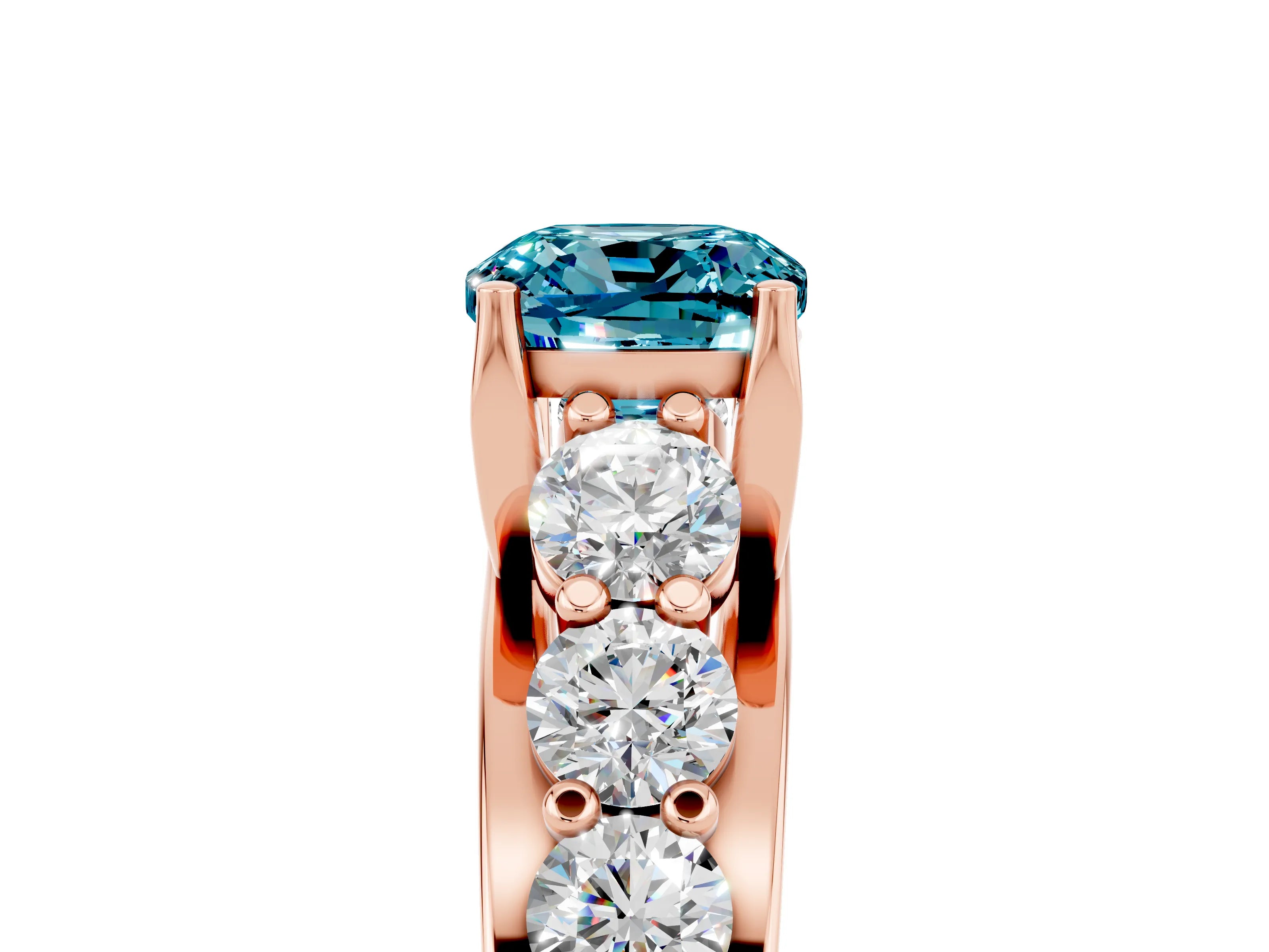 Rose gold Cushion Cut Blue Topaz Engagement Ring with Pavé Band and Four-Prong Setting_5