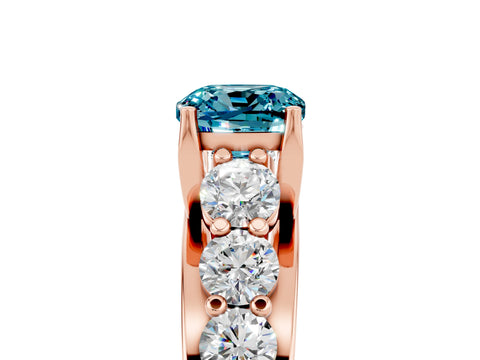 Rose gold Cushion Cut Blue Topaz Engagement Ring with Pavé Band and Four-Prong Setting_5