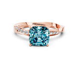 Rose gold Cushion Cut Blue Topaz Engagement Ring with Side Stone Accents and Four-Prong Setting_24
