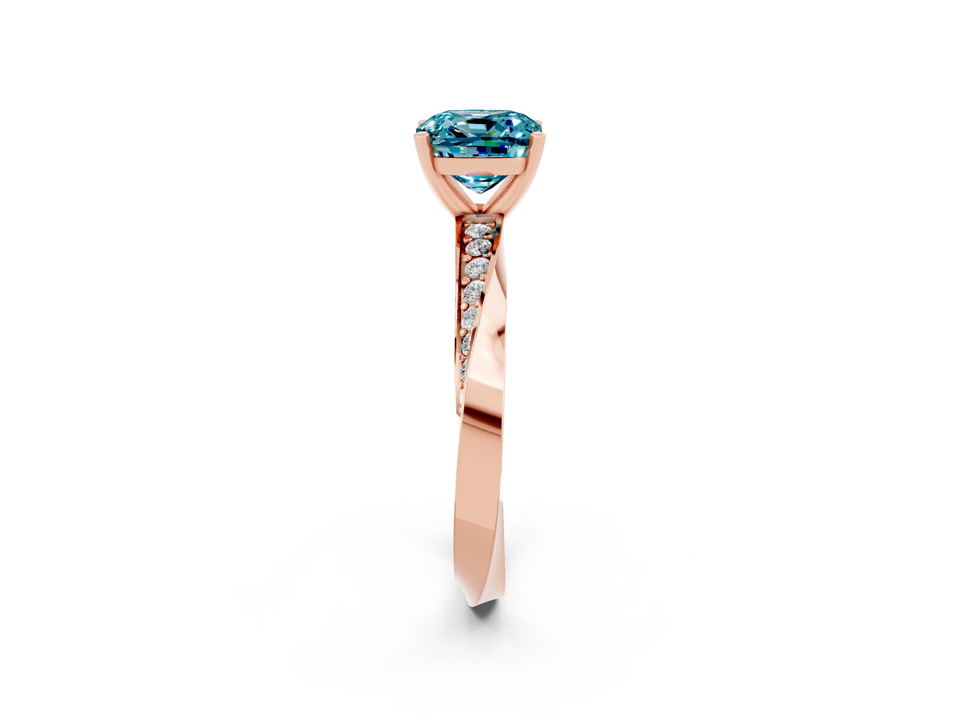 Rose gold Cushion Cut Blue Topaz Engagement Ring with Side Stone Accents and Four-Prong Setting_29