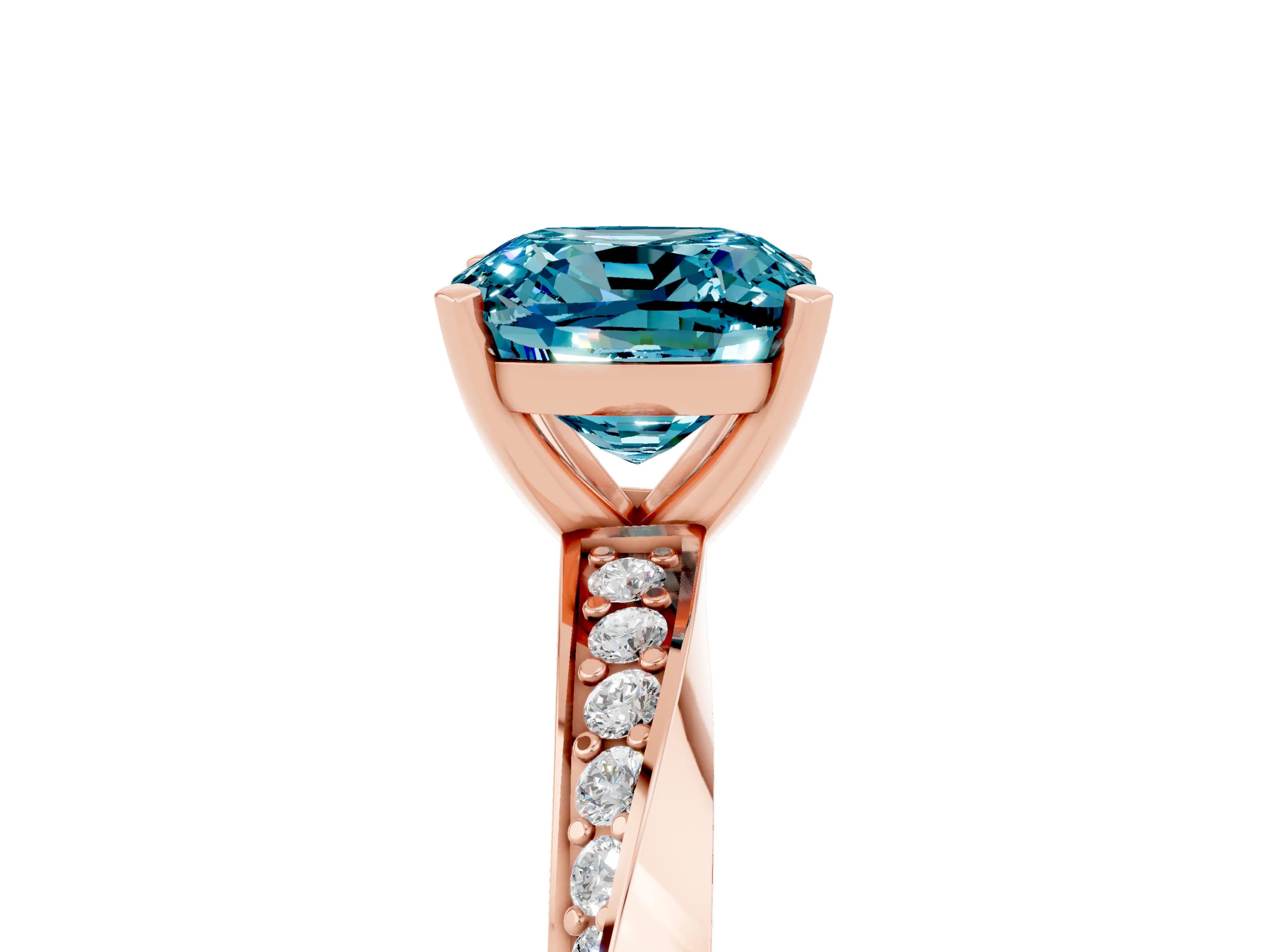 Rose gold Cushion Cut Blue Topaz Engagement Ring with Side Stone Accents and Four-Prong Setting_32