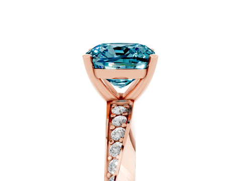 Rose gold Cushion Cut Blue Topaz Engagement Ring with Side Stone Accents and Four-Prong Setting_32