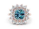 Rose gold Cushion Cut Blue Topaz Floral Double Halo Engagement Ring with Prong Setting_12