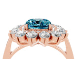 Rose gold Cushion Cut Blue Topaz Floral Double Halo Engagement Ring with Prong Setting_16